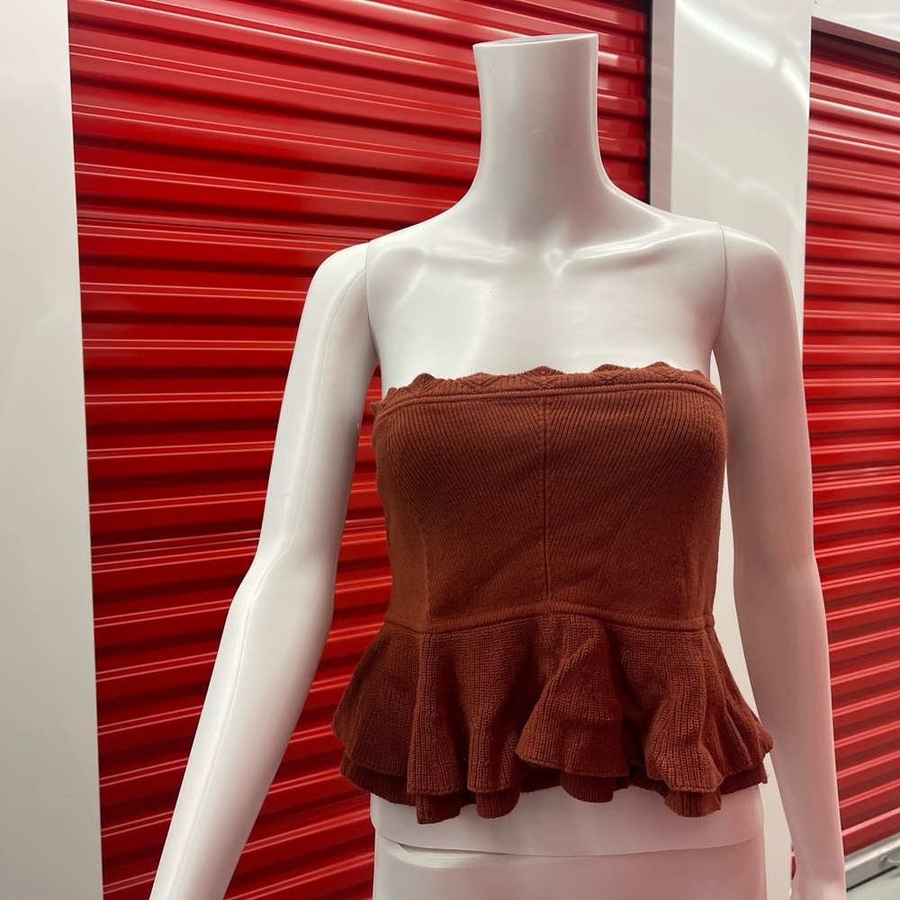 Club Monaco Rust Strapless Ruffle Crop Top